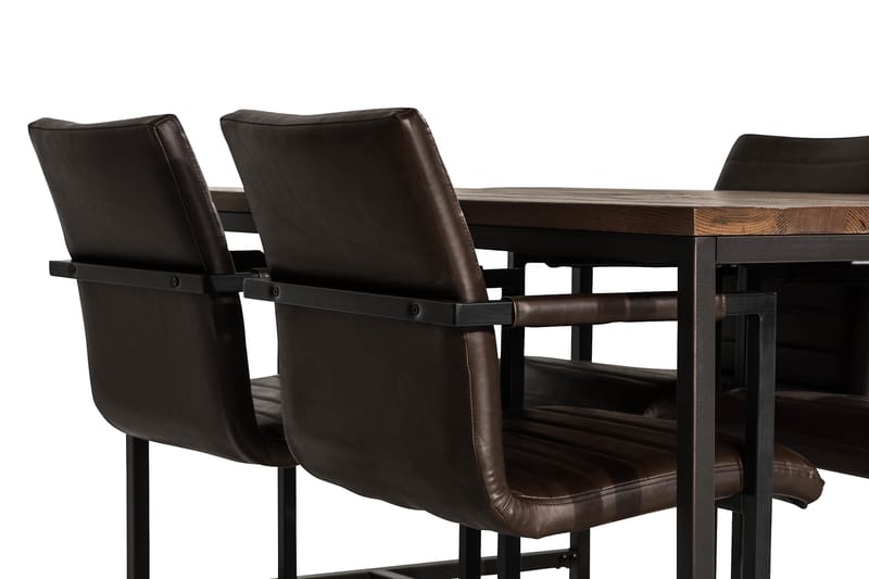 Wilmer Spisebordssæt 140 cm med 4 House Stole Vintage - Rustik Elm/Sort/Mørkebrun PU - Møbler - Borde - Spisebordssæt