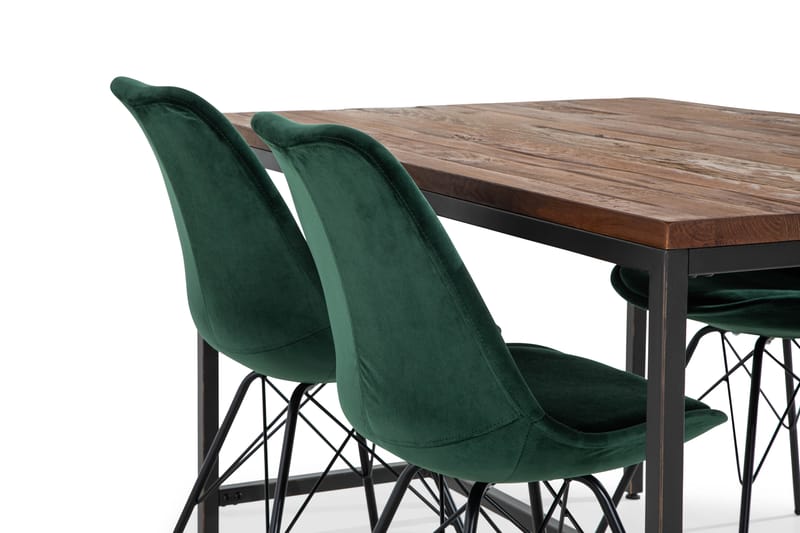 Wilmer Spisebordssæt 140 cm med 4 Shell Stol Velour - Brun/Grøn - Spisebordssæt