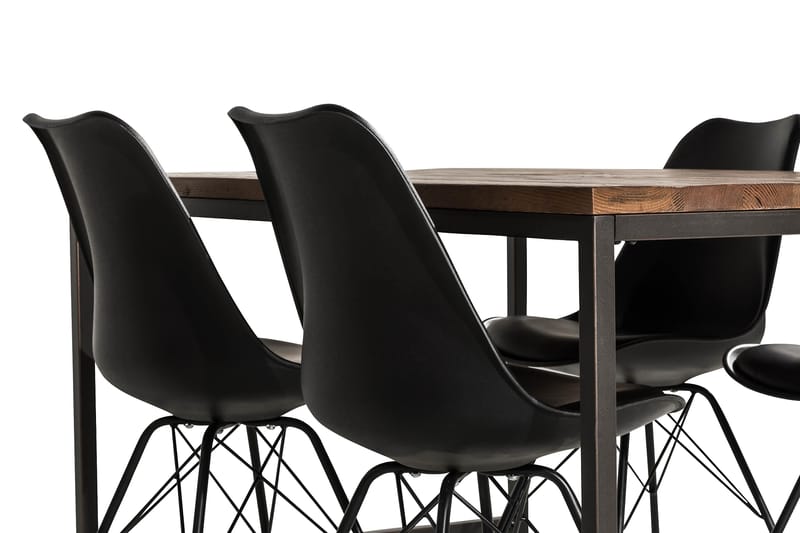Wilmer Spisebordssæt 140 cm med 4 Shell Stole - Rustik Elm/Sort PU - Møbler - Borde - Spisebordssæt