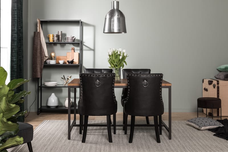 Wilmer Spisebordssæt 140 cm med 4 Tone Lænestol - Rustik Elm/Sort PU - Møbler - Borde - Spisebordssæt