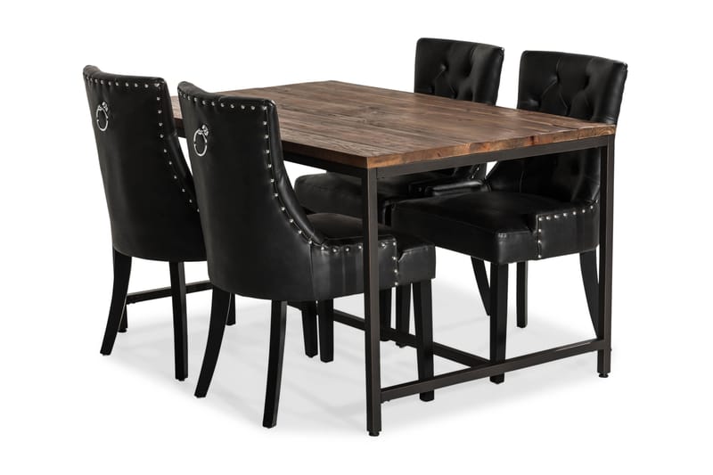 Wilmer Spisebordssæt 140 cm med 4 Tone Lænestol - Rustik Elm/Sort PU - Møbler - Borde - Spisebordssæt