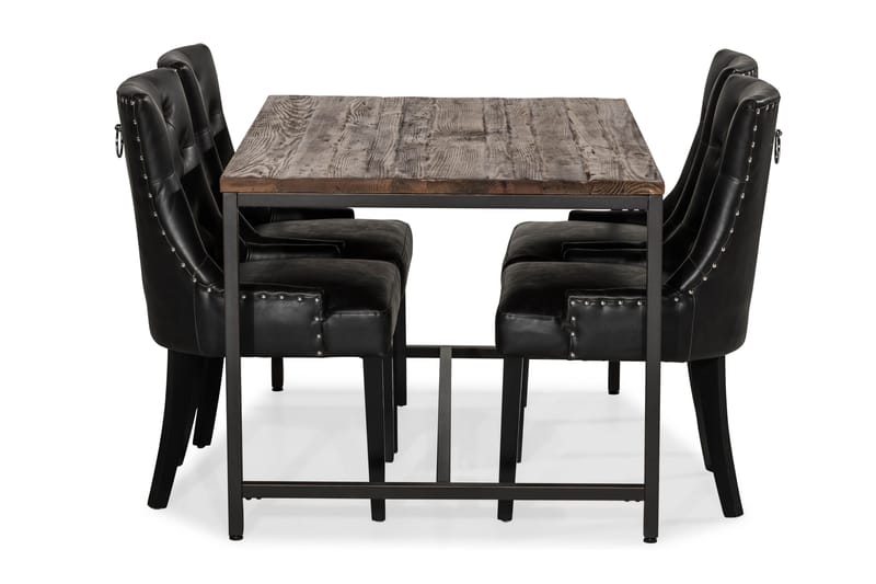 Wilmer Spisebordssæt 140 cm med 4 Tone Lænestol - Rustik Elm/Sort PU - Møbler - Borde - Spisebordssæt