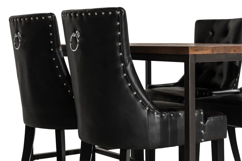 Wilmer Spisebordssæt 140 cm med 4 Tone Lænestol - Rustik Elm/Sort PU - Møbler - Borde - Spisebordssæt