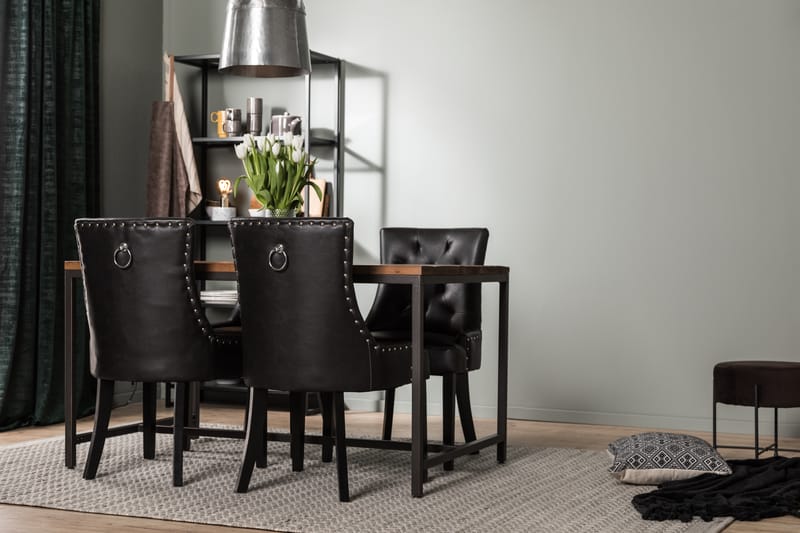 Wilmer Spisebordssæt 140 cm med 4 Tone Lænestol - Rustik Elm/Sort PU - Møbler - Borde - Spisebordssæt
