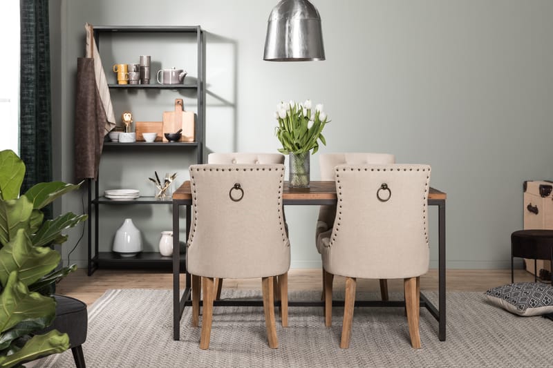Wilmer Spisebordssæt 140 cm med 4 Viktoria Lænestol - Rustik Elm/Sort/Beige/Træ - Møbler - Borde - Spisebordssæt