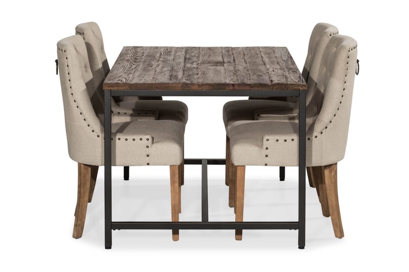 Wilmer Spisebordssæt 140 cm med 4 Viktoria Lænestol - Rustik Elm/Sort/Beige/Træ - Møbler - Borde - Spisebordssæt