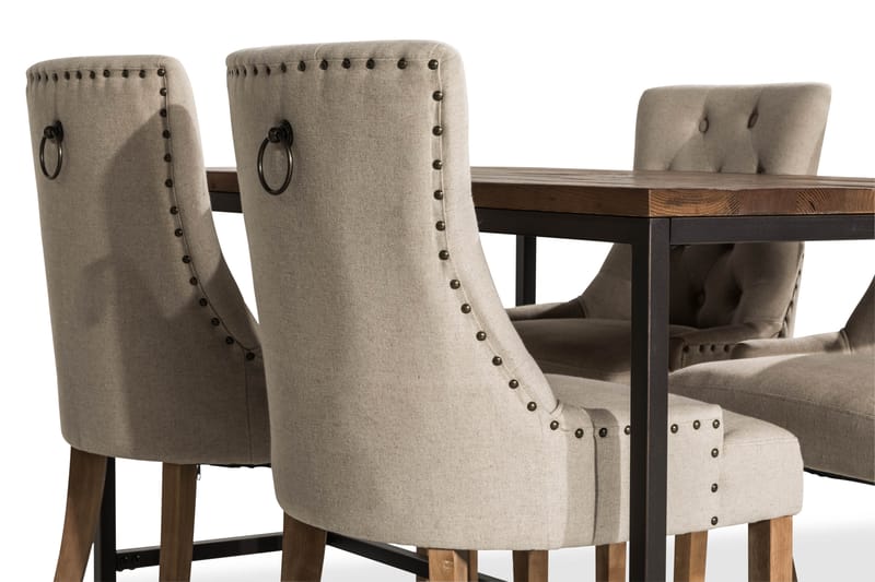Wilmer Spisebordssæt 140 cm med 4 Viktoria Lænestol - Rustik Elm/Sort/Beige/Træ - Møbler - Borde - Spisebordssæt
