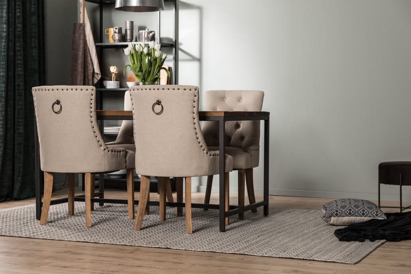Wilmer Spisebordssæt 140 cm med 4 Viktoria L�ænestol - Rustik Elm/Sort/Beige/Træ - Møbler - Borde - Spisebordssæt