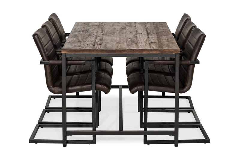 Wilmer Spisebordssæt 180 cm med 6 House Stole Vintage - Rustik Elm/Sort/Mørkebrun PU - Spisebordssæt