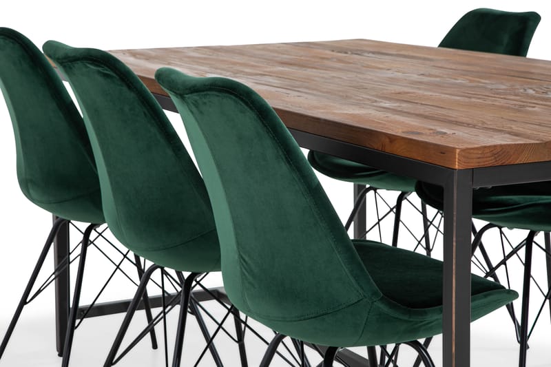 Wilmer Spisebordssæt 180 cm med 6 Shell Stol Velour - Brun/Grøn - Spisebordssæt
