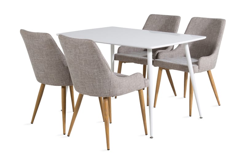 Ypas Spisebordssæt 120 cm inkl 4 Pelle Stole - Hvid/Lysegrå/Eg - Møbler - Borde - Spisebordssæt