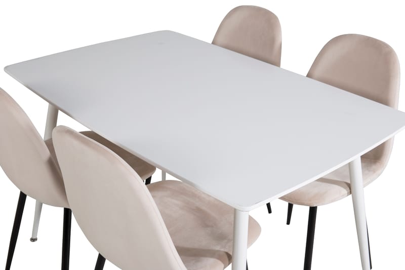 Ypas Spisebordssæt 120 cm inkl 4 Pontus Stole - Hvid/Sort/Beige - Spisebordssæt