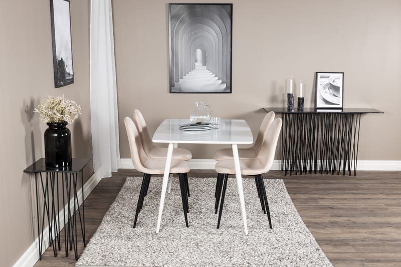 Ypas Spisebordssæt 120 cm inkl 4 Pontus Stole - Hvid/Sort/Beige - Møbler - Borde - Spisebordssæt