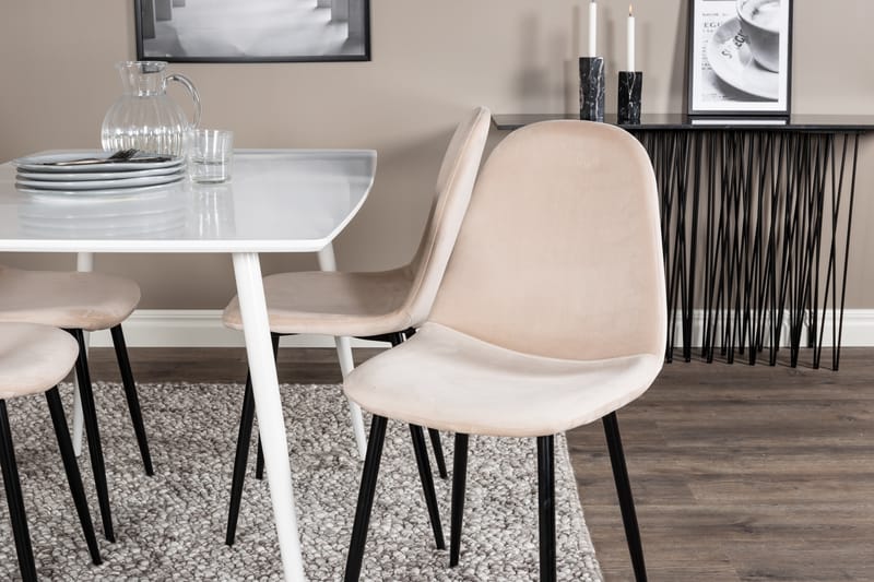 Ypas Spisebordssæt 120 cm inkl 4 Pontus Stole - Hvid/Sort/Beige - Spisebordssæt