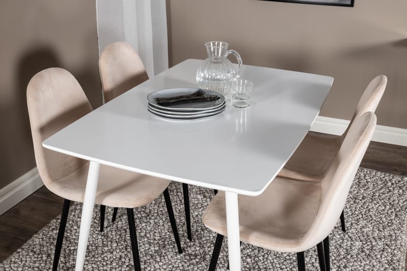 Ypas Spisebordssæt 120 cm inkl 4 Pontus Stole - Hvid/Sort/Beige - Møbler - Borde - Spisebordssæt