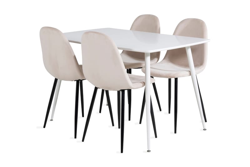 Ypas Spisebordssæt 120 cm inkl 4 Pontus Stole - Hvid/Sort/Beige - Møbler - Borde - Spisebordssæt