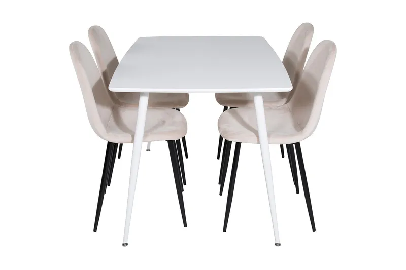 Ypas Spisebordssæt 120 cm inkl 4 Pontus Stole - Hvid/Sort/Beige - Møbler - Borde - Spisebordssæt