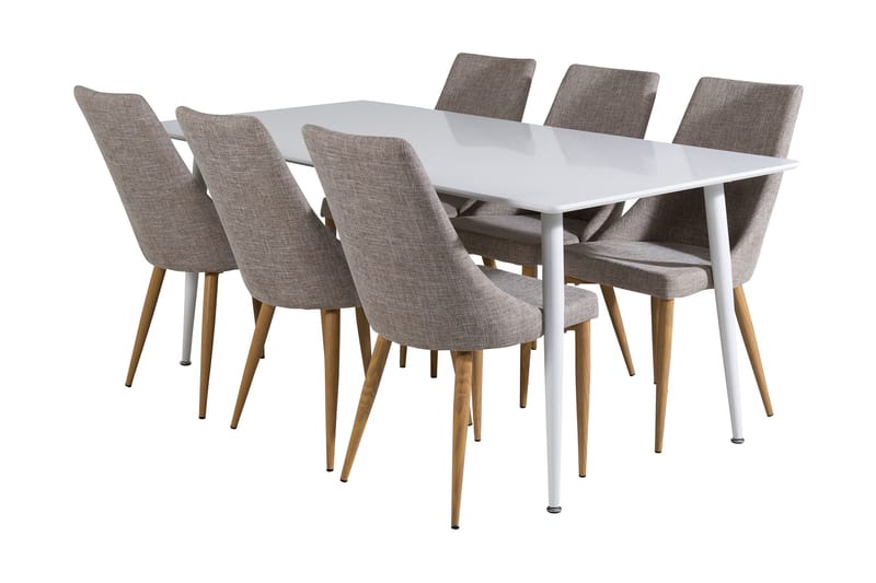 Ypas Spisebordssæt 180 cm inkl 6 Ludvig Stole, Hvid/Lysegrå/Eg