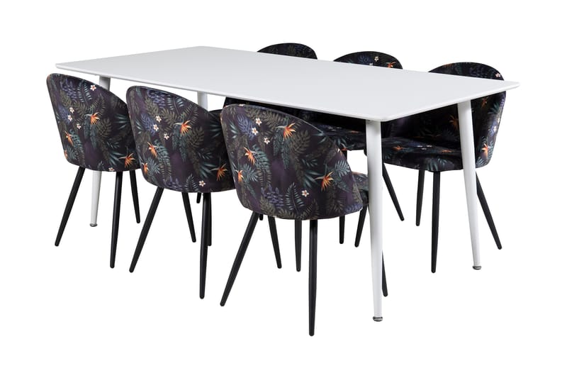 Ypas Spisebordssæt 180 cm inkl 6 Sedavi Stole, Hvid/Blå/Sort