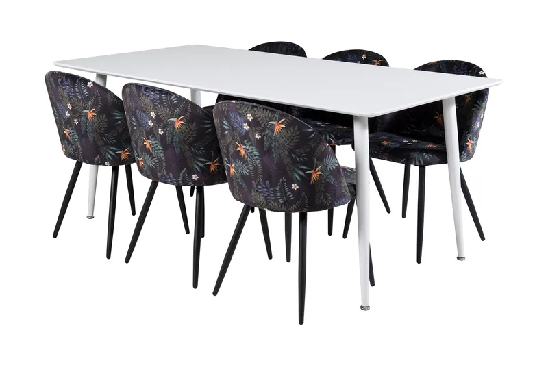 Ypas Spisebordssæt 180 cm inkl 6 Sedavi Stole, Hvid/Blå/Sort