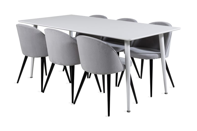 Ypas Spisebordssæt 180 cm inkl 6 Valeri Stole, Hvid/Grå