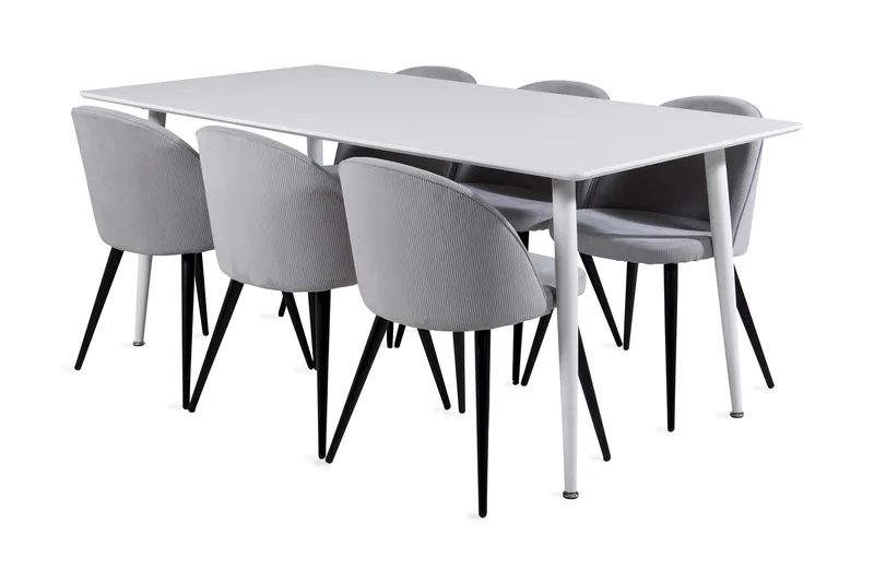 Ypas Spisebordssæt 180 cm inkl 6 Valeri Stole, Hvid/Grå