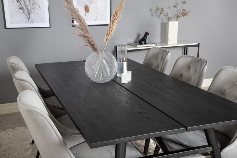 Zenazmi Matbord 195 cm med 6 st Valera Lyx Sammetstol Venture Home Black/Grey - Møbler - Borde - Spisebordssæt