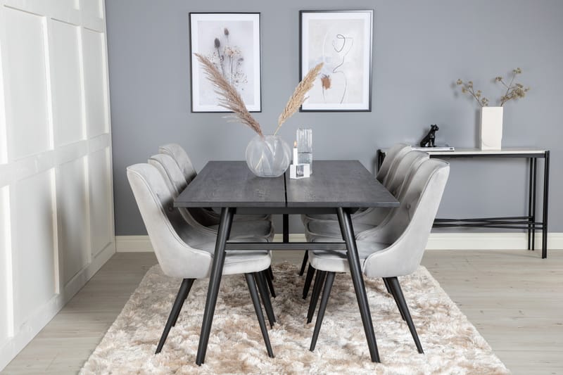 Zenazmi spisebord 195 cm med 6 stk. Valera luksus velourstole - Møbler - Borde - Spisebordssæt
