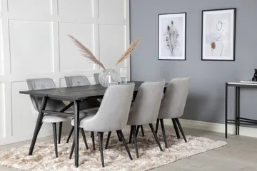 Zenazmi spisebord 195 cm med 6 stk. Valera luksus velourstole - Møbler - Borde - Spisebordssæt