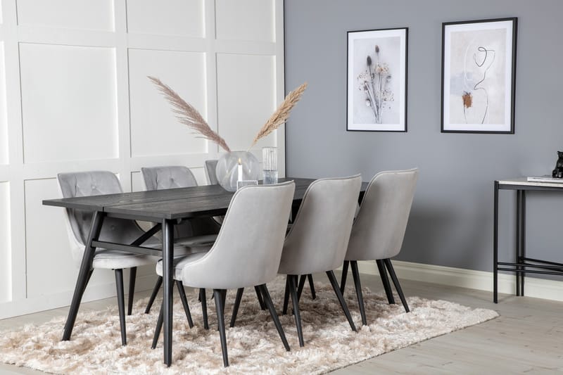 Zenazmi spisebord 195 cm med 6 stk. Valera luksus velourstole - Møbler - Borde - Spisebordssæt