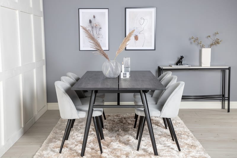 Zenazmi Spisebordssæt 195 cm inkl 6 Valeri Manchesterstole - Sort/Grå - Møbler - Borde - Spisebordssæt