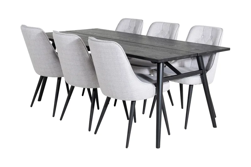 Zenazmi Udvideligt Spisebordssæt 195 cm inkl 6 Valera Stole, Sort/Grå
