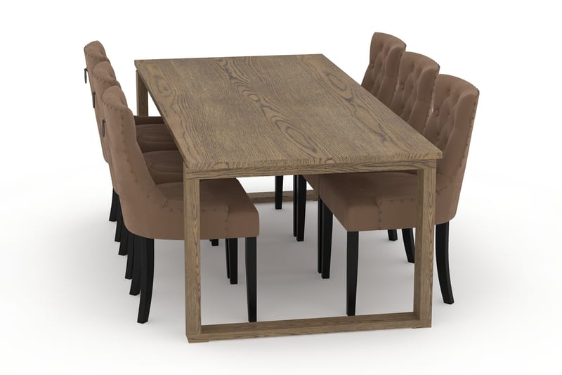 Zinai Spisebord 220 cm med 6stk Viktoria Spisebordsstol - Brun - Spisebordssæt
