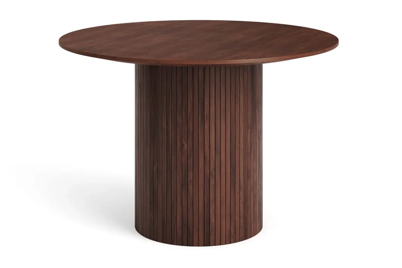 Spisegruppe Bark Kopparbo 110 cm Valnød Hvid bouclé/Metalben valnød Rund 4 - Møbler - Borde - Spisebordssæt