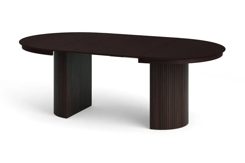 Spisegruppe Bark Kopparbo 120-220 cm Røget eg Hvid bouclé/metalben sort Rund 4 - Møbler - Borde - Spisebordssæt