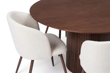 Spisegruppe Bark Kopparbo 180 cm Valnød Hvid bouclé/Metalben valnød Rund 8 - Møbler - Borde - Spisebordssæt