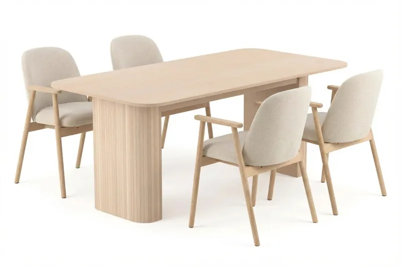 Spisegruppe Bark Kopparbo spisebord 180-240 cm udtrækkeligt med 6 Reciclar spisebordsstole Lys eg|Beige, undefined