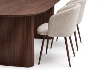 Spisegruppe Bark Noira 220 cm Valnød Hvid bouclé/metalben valnød 6 - Valnød - Møbler - Borde - Spisebordssæt