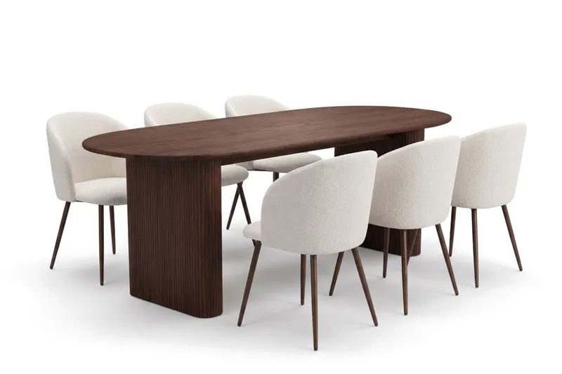 Spisegruppe Bark Noira 220 cm Valnød Hvid bouclé/metalben valnød 6, undefined