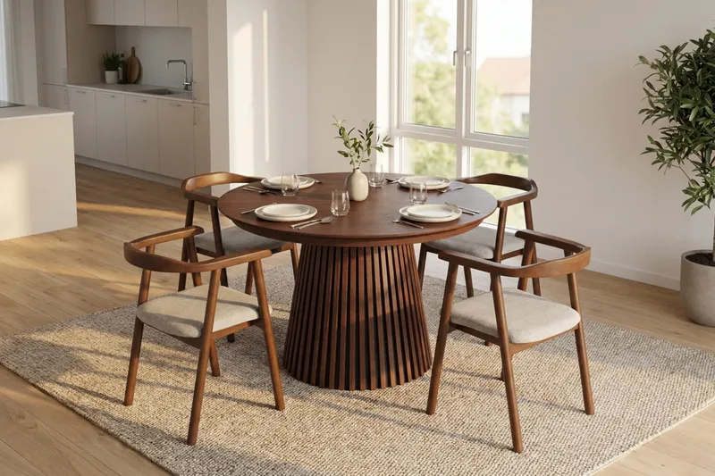 Spisegruppe Bark Peyra 120-220 cm Valnød Valnød/Beige - Møbler - Borde - Spisebordssæt