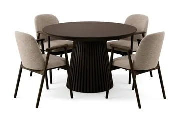 Spisegruppe Bark Peyra 120-220 cm Røget eg Mørkebrun/Greige - Røget eg - Møbler - Borde - Spisebordssæt