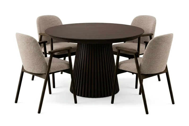 Spisegruppe Bark Peyra 120-220 cm Røget eg Mørkebrun/Greige - Møbler - Borde - Spisebordssæt