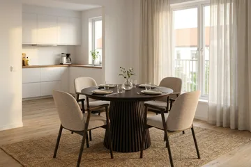 Spisegruppe Bark Peyra 120-220 cm Røget eg Mørkebrun/Greige - Røget eg - Møbler - Borde - Spisebordssæt