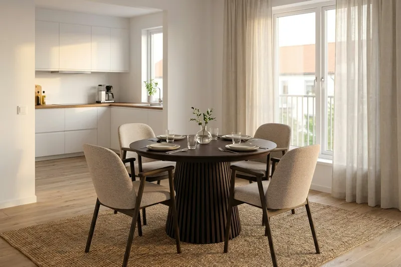 Spisegruppe Bark Peyra 120-220 cm Røget eg Mørkebrun/Greige - Møbler - Borde - Spisebordssæt