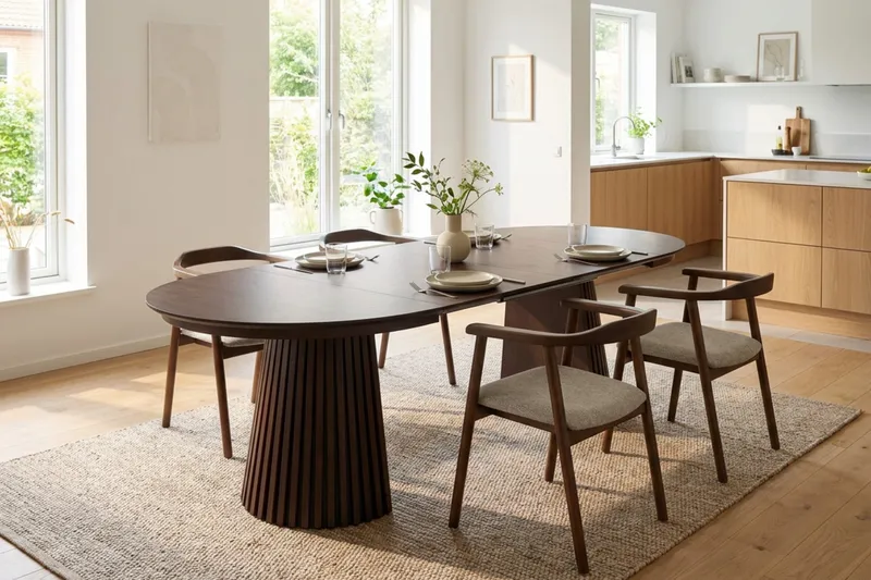 Spisegruppe Bark Peyra 120-220 cm Røget eg Røget eg/Beige - Møbler - Borde - Spisebordssæt