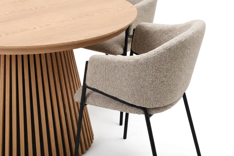 Spisegruppe Bark Peyra 120-220 cm Eg Taupe bouclé - Møbler - Borde - Spisebordssæt