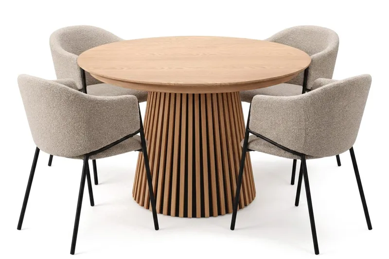 Spisegruppe Bark Peyra 120-220 cm Eg Taupe bouclé - Møbler - Borde - Spisebordssæt