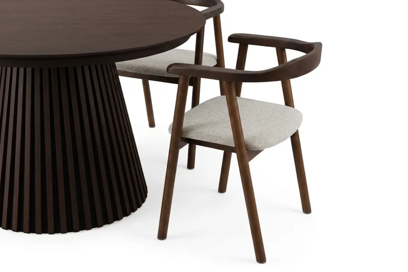 Spisegruppe Bark Peyra 120-220 cm Røget eg Røget eg/Beige - Møbler - Borde - Spisebordssæt