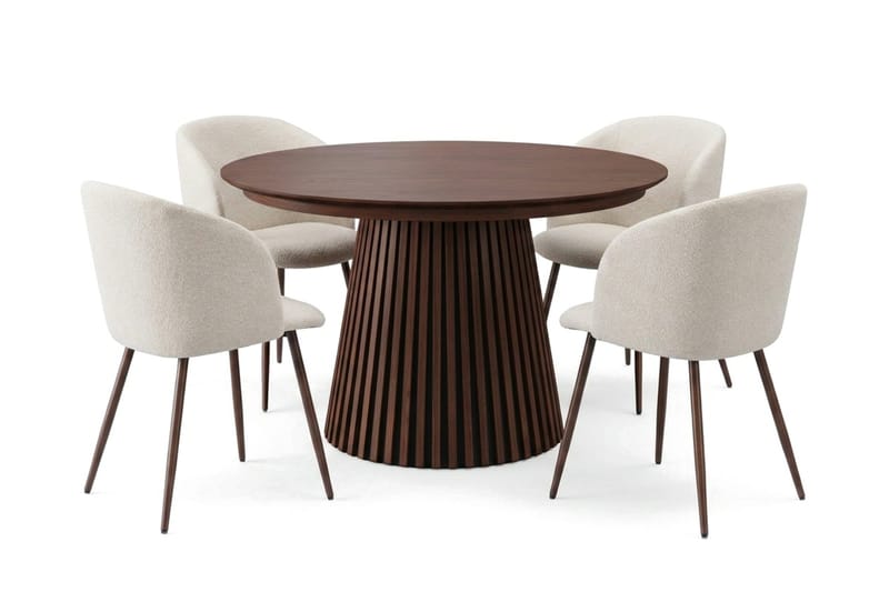 Spisegruppe Bark Peyra 120-220 cm Valnød Hvid bouclé/Metalben valnød, undefined