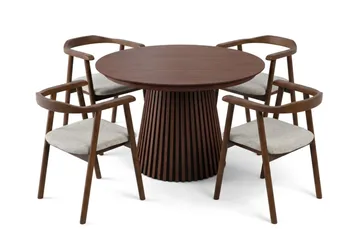 Spisegruppe Bark Peyra 120-220 cm Valnød Valnød/Beige - Valnød - Møbler - Borde - Spisebordssæt